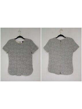 J.Crew Gray Short Sleeve Textured Top XS Cotton blend Rear Zip Closure